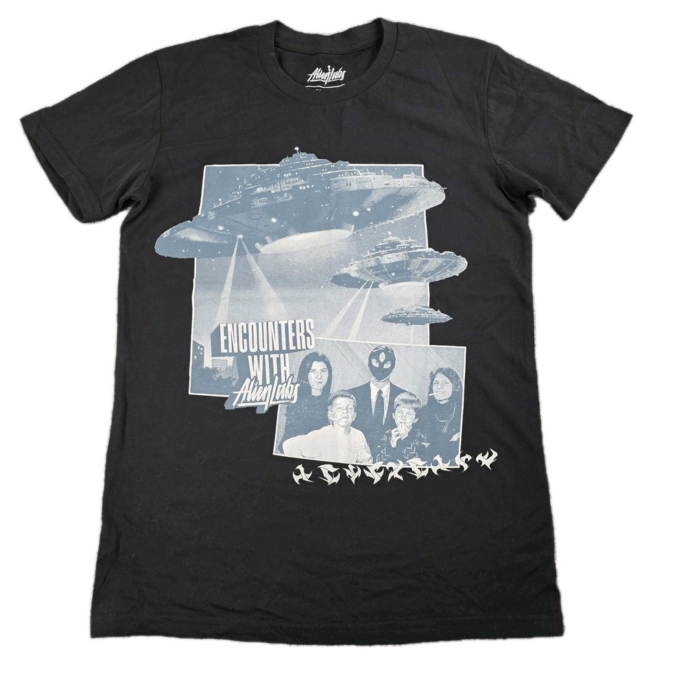 Alien Labs T Shirt Small Black Graphic UFO Alien Encounters Geek‎ Space Horror